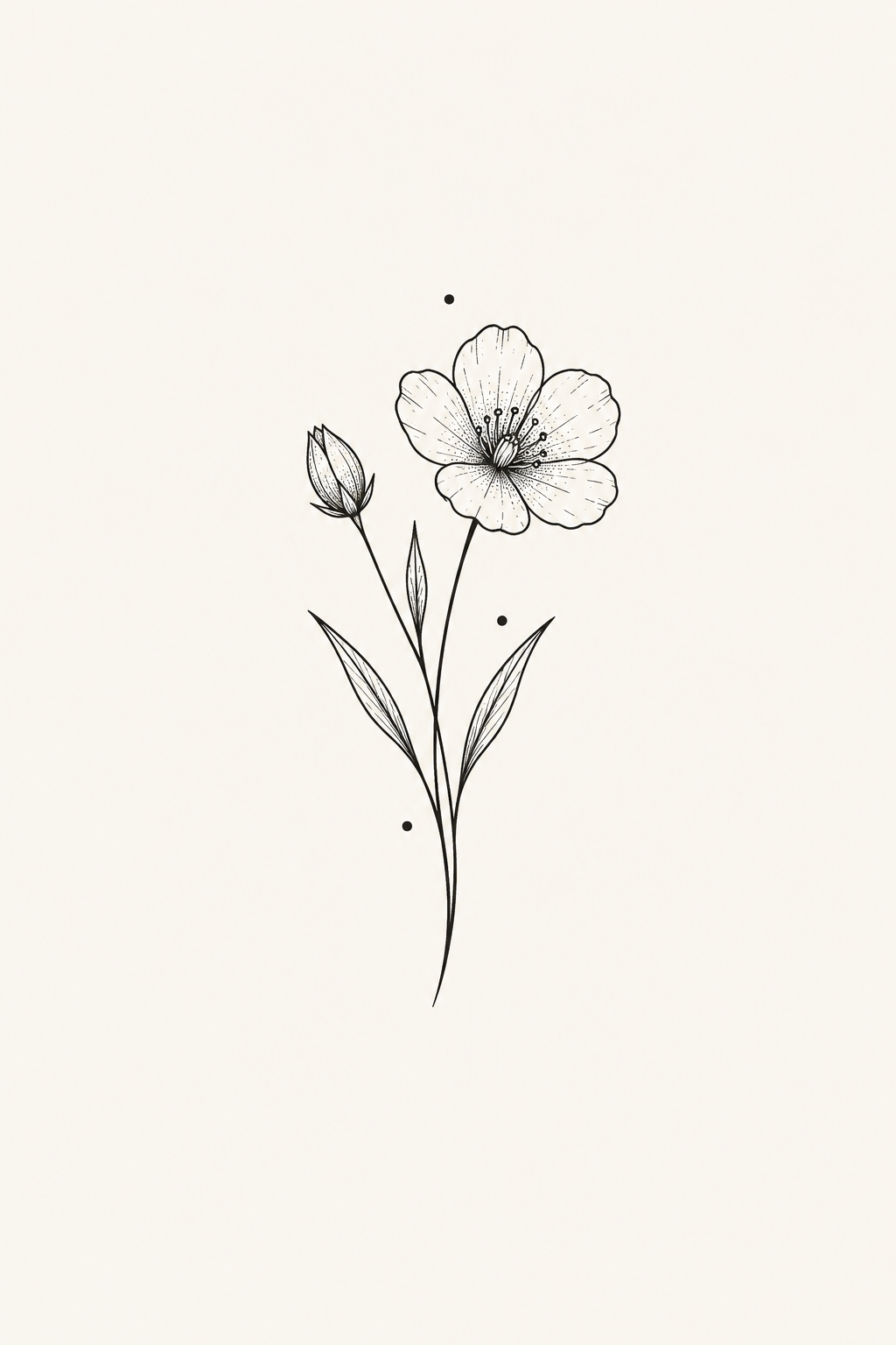 Original fine-line illustration of a small wildflower sprig on ivory paper.
